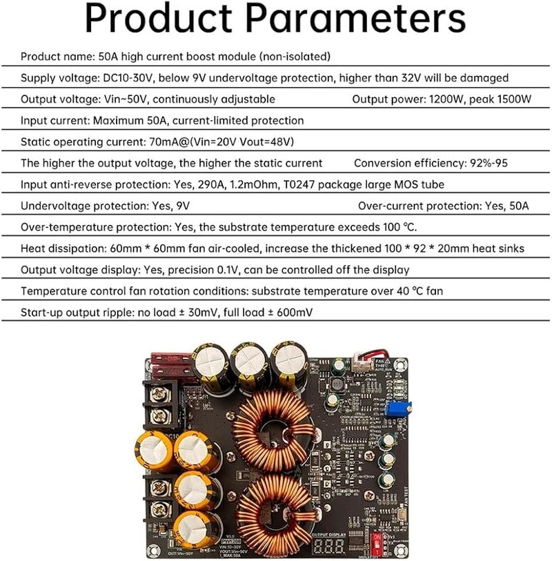 1200 واط 50 أمبير وحدة إمداد طاقة تيار مستمر 10-30 فولت إلى 50 فولت محول رفع جهد قابل للتعديل - Image 4